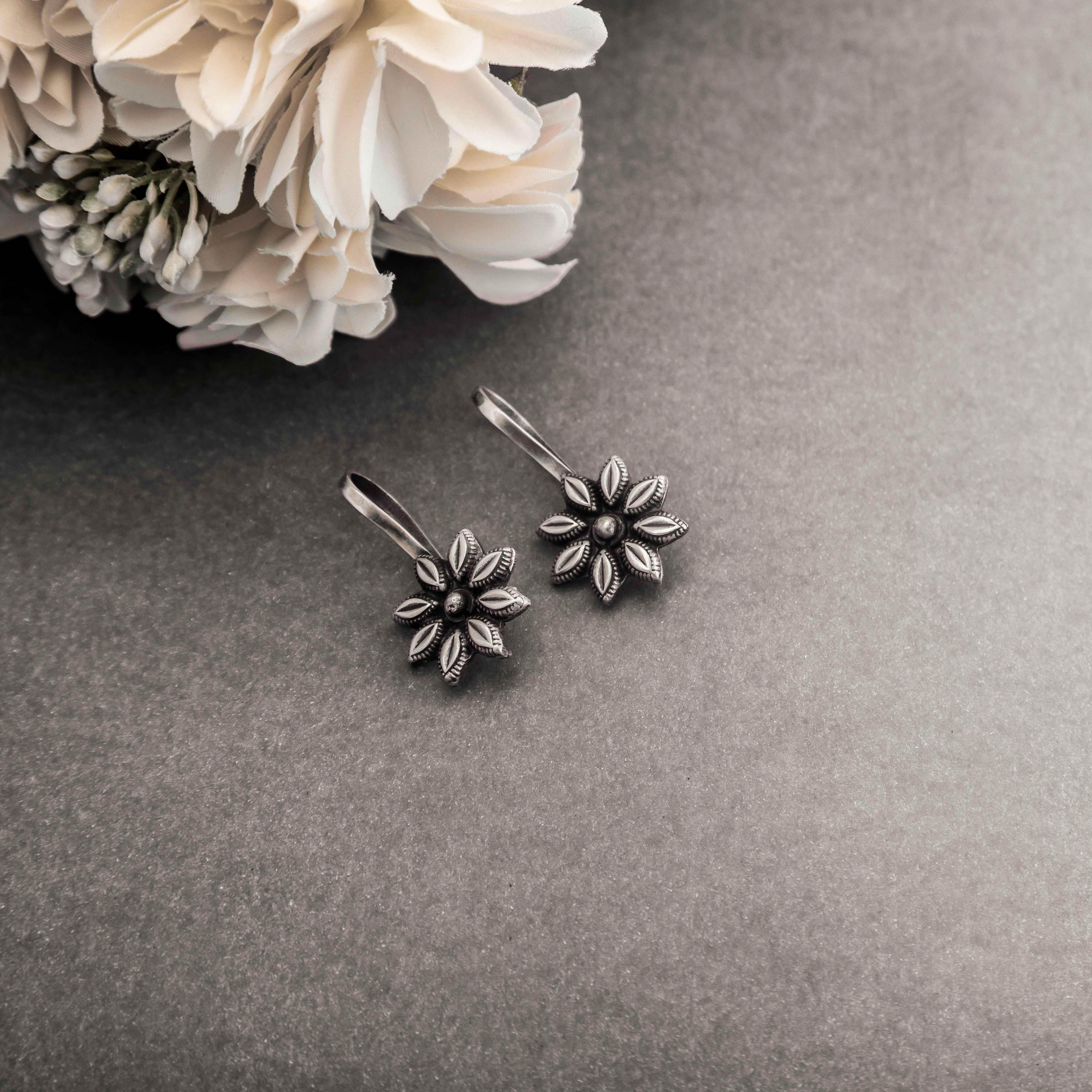 Oxidised Silver Blossom Clip-On 925 Silver Ear Cuff