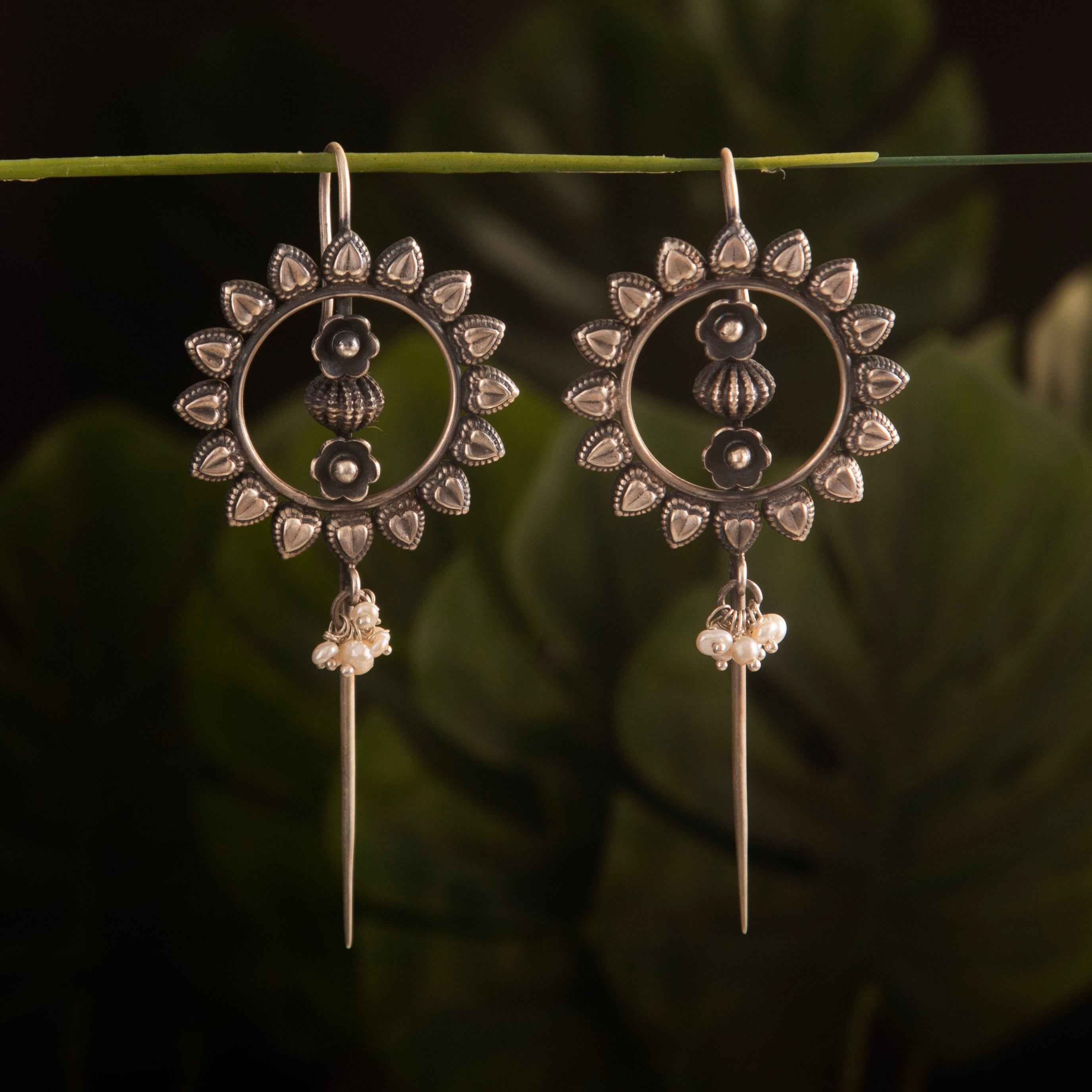 Oxidized Sunburst Needle 925 Silver Ear Cuff