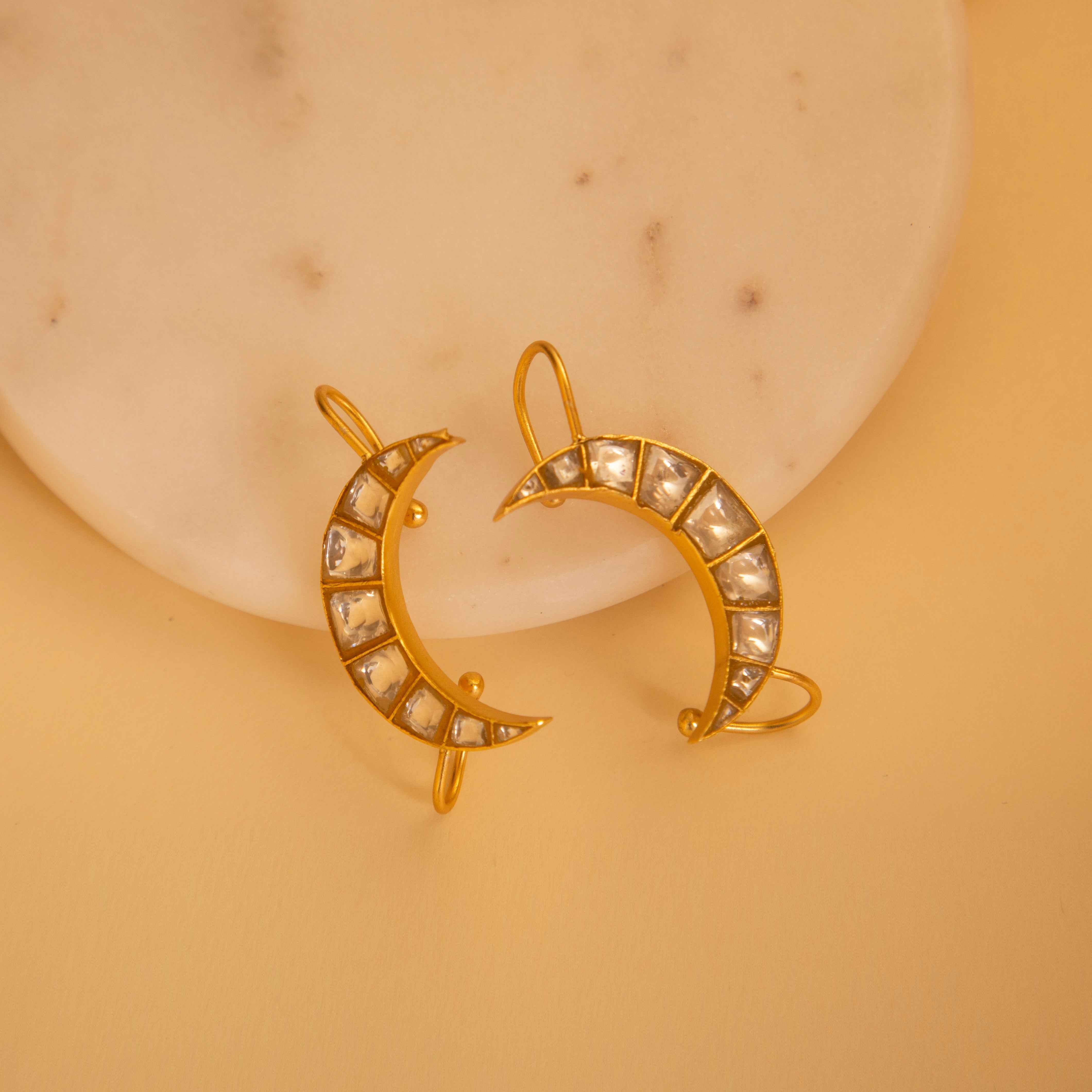 Celestial Kundan Moon 925 Silver Ear Cuff