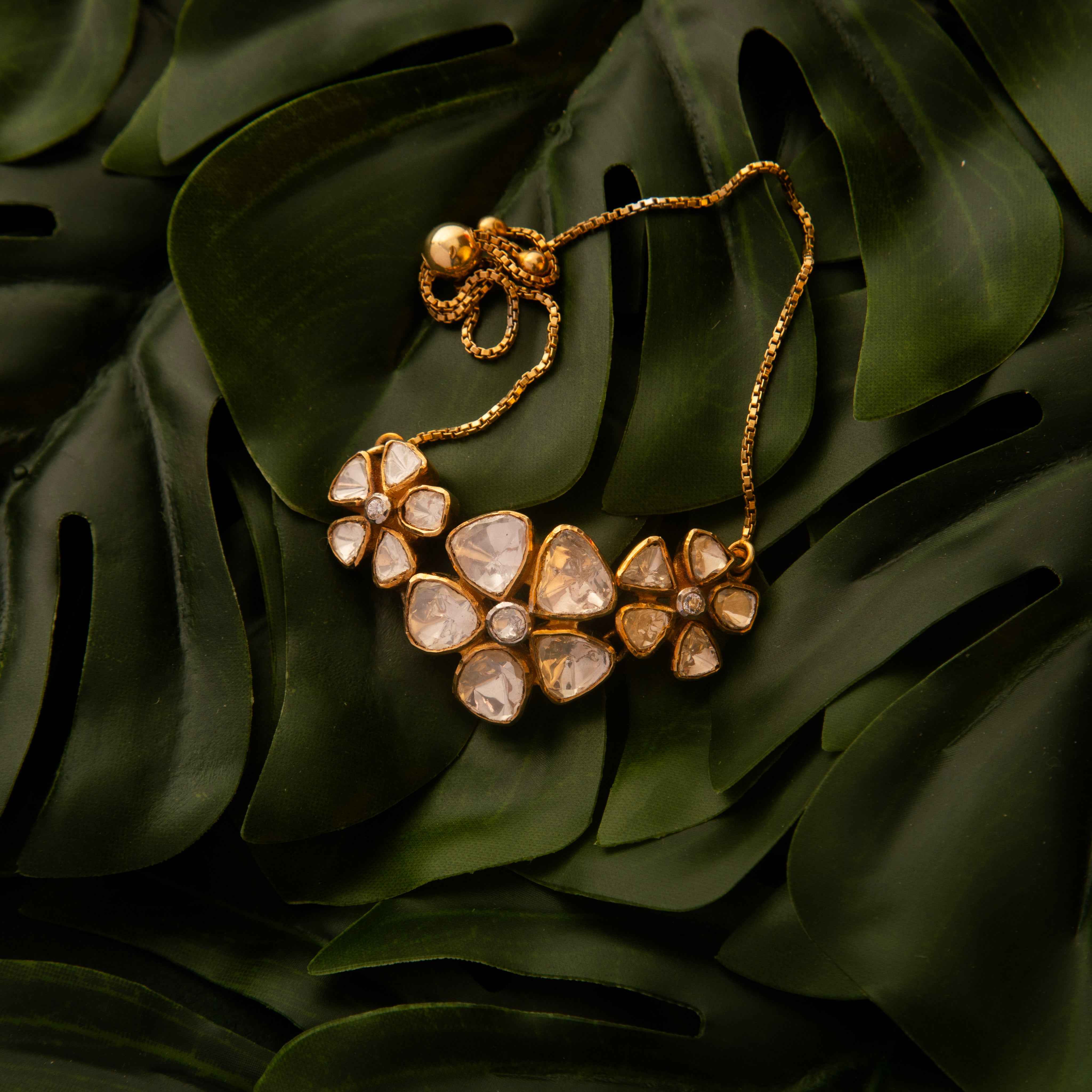 Moissanite Polki Gold Plated Silver Bracelet