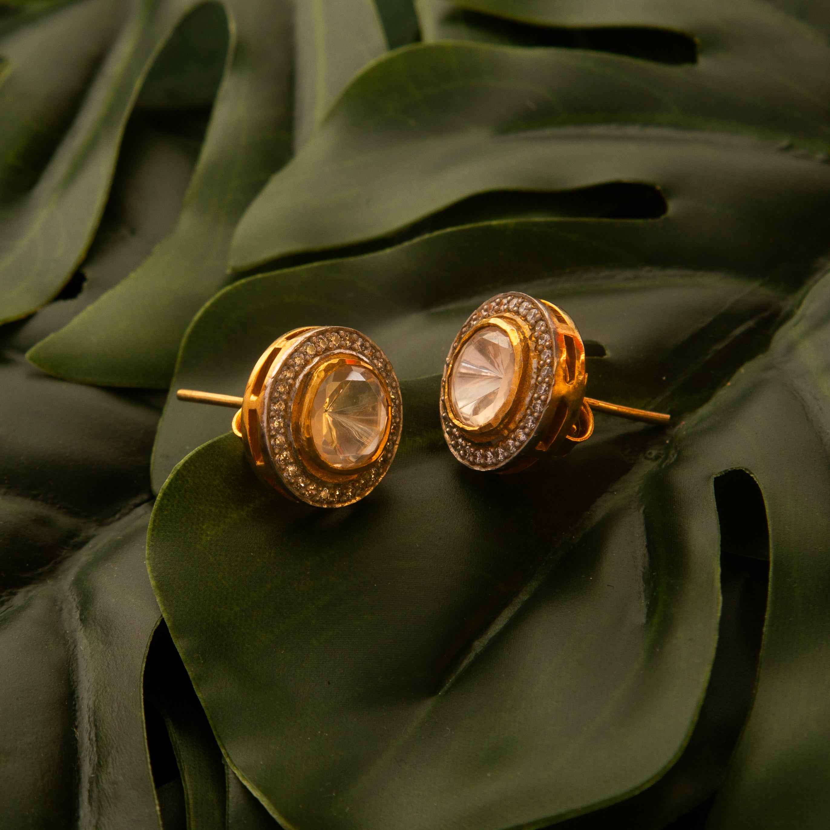 Moissanite Polki Studs with 22K Gold Plating