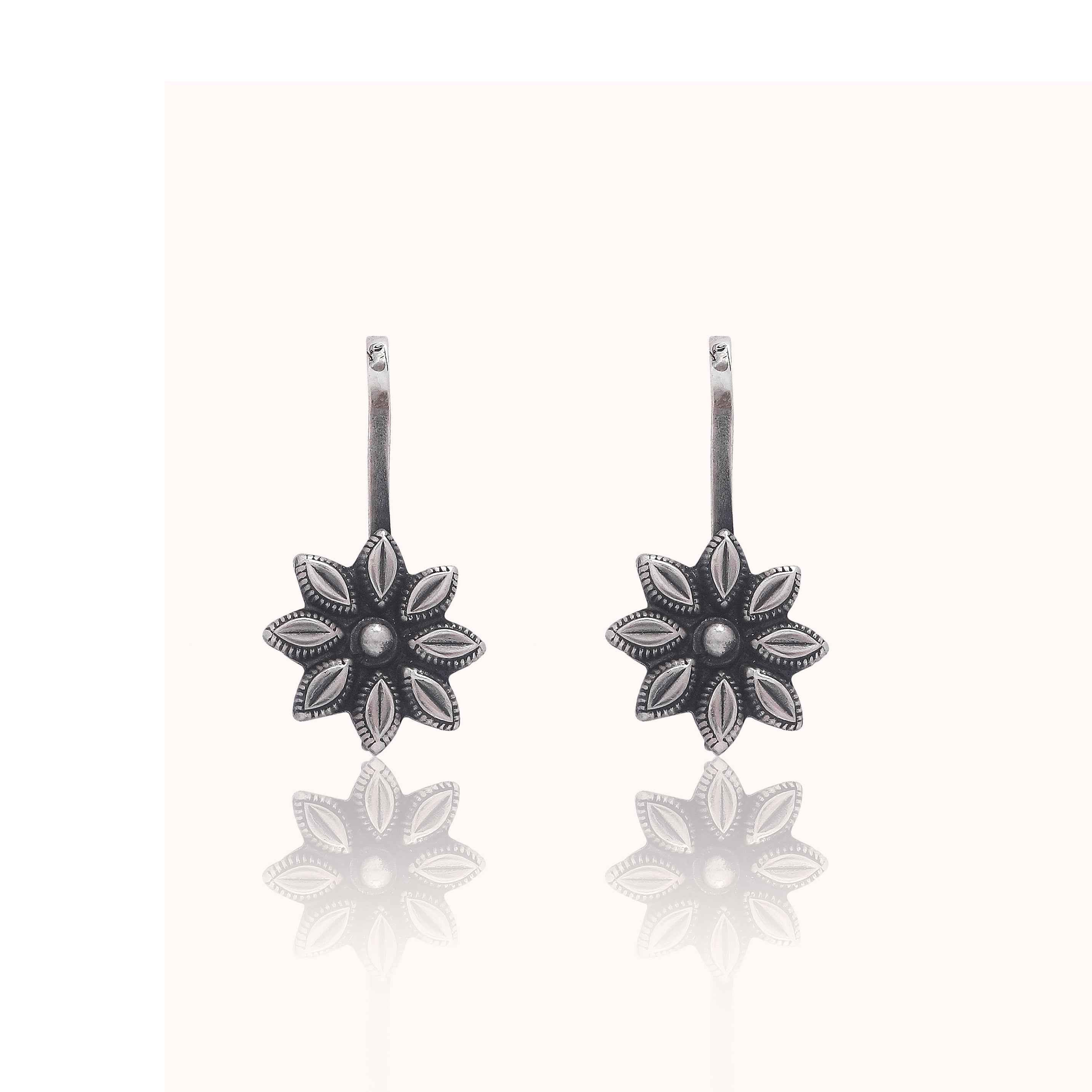 Oxidised Silver Blossom Clip-On 925 Silver Ear Cuff