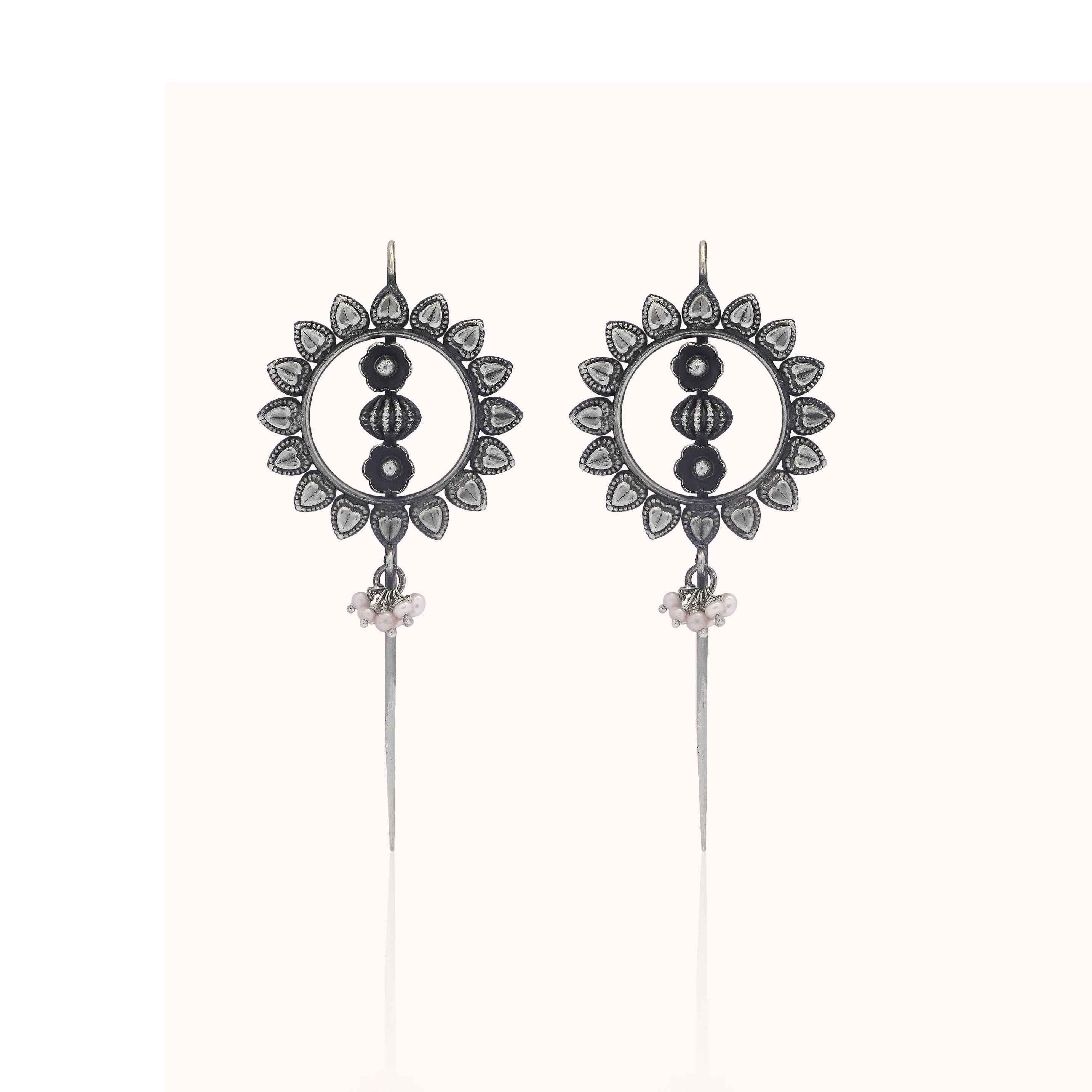 Oxidized Sunburst Needle 925 Silver Ear Cuff
