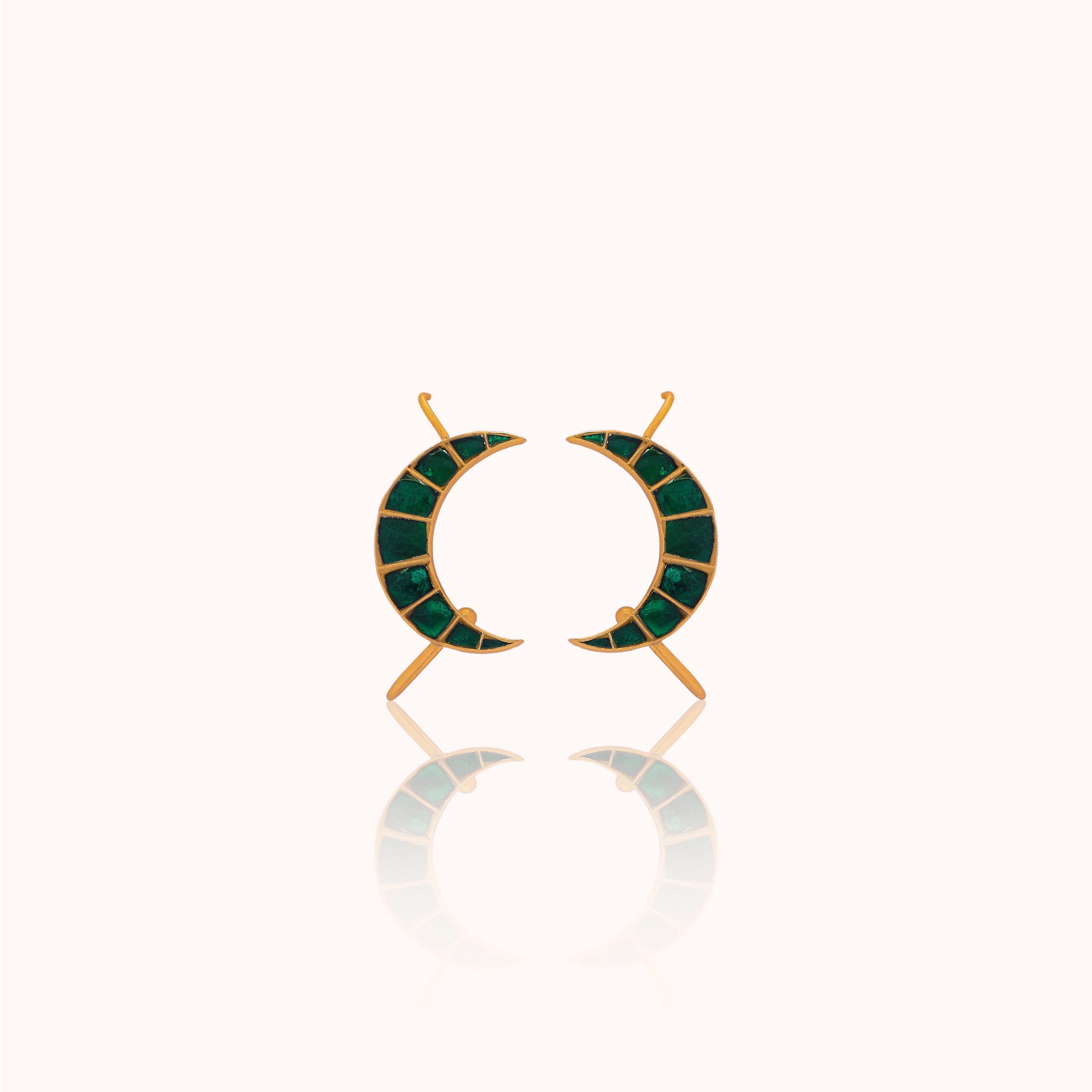 Emerald Kundan Moon 925 Silver Ear Cuff