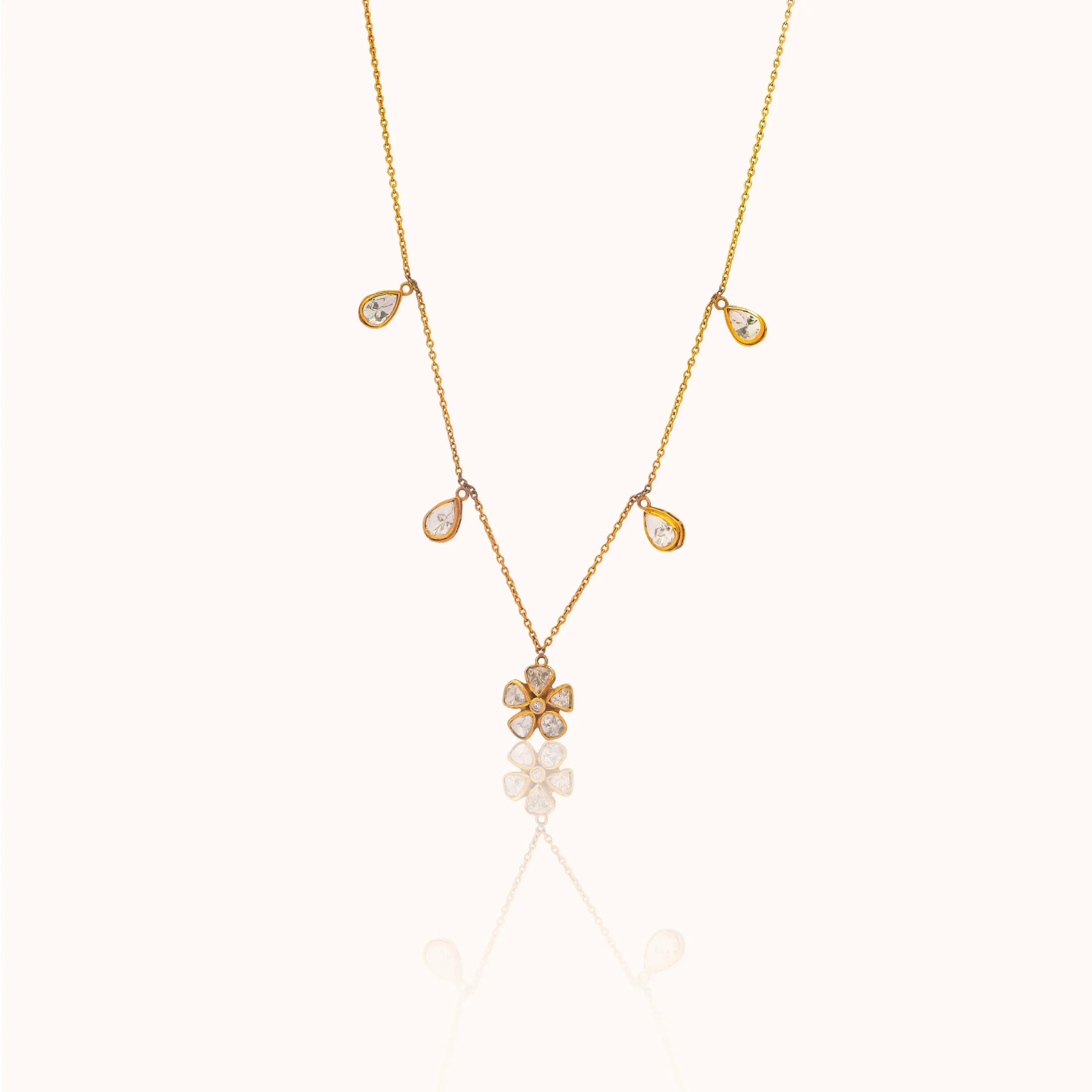 Floral Charm Teardrop 925 Silver Necklace