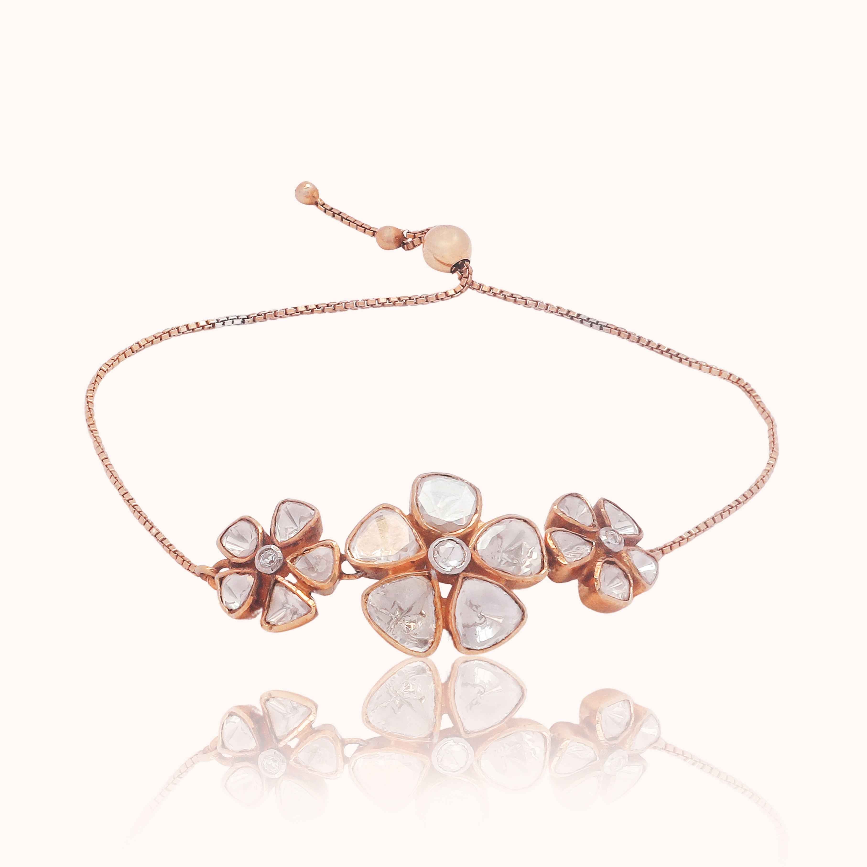 Moissanite Polki Gold Plated Silver Bracelet