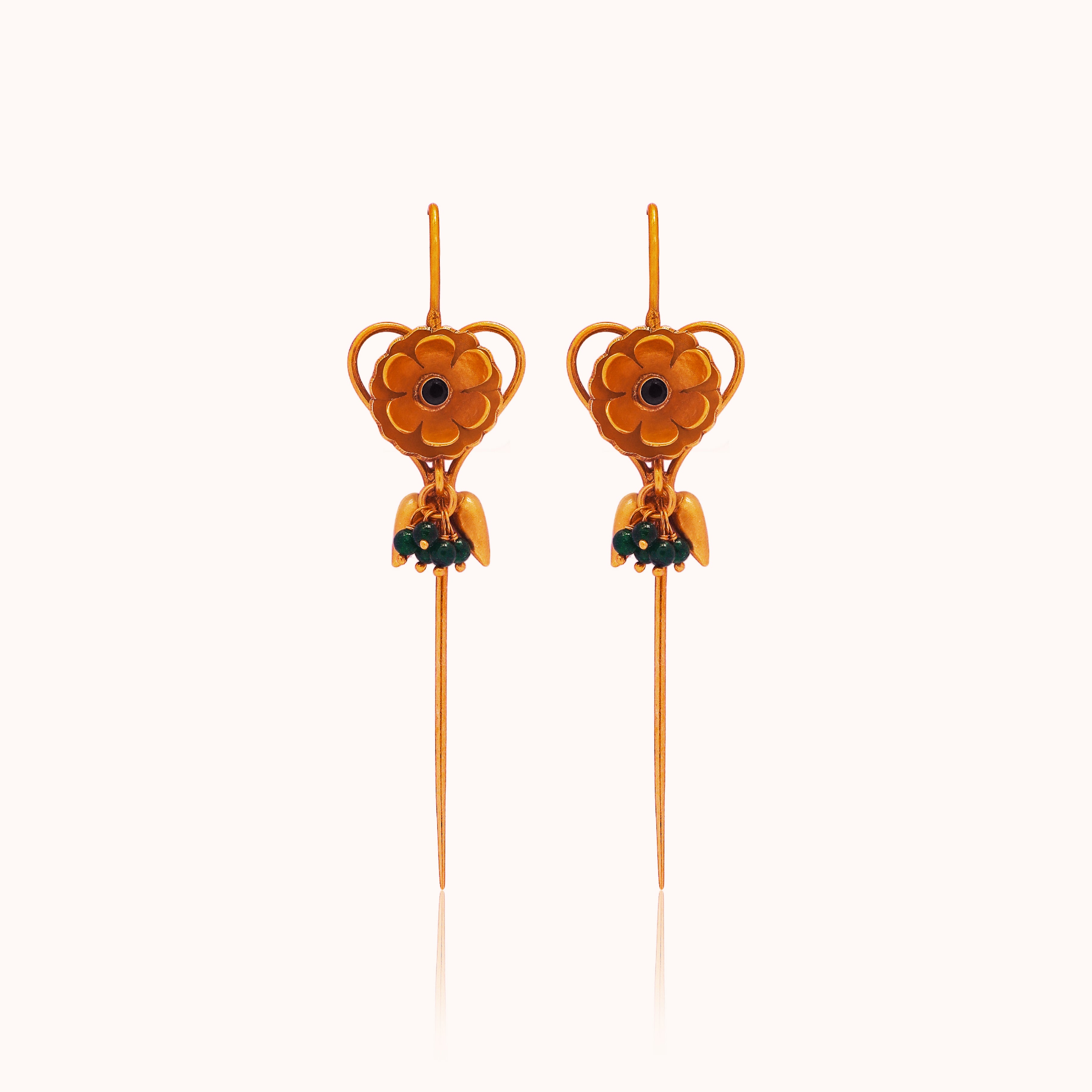 Gold Bloom Needle 925 Silver Ear Cuff with Green Beads