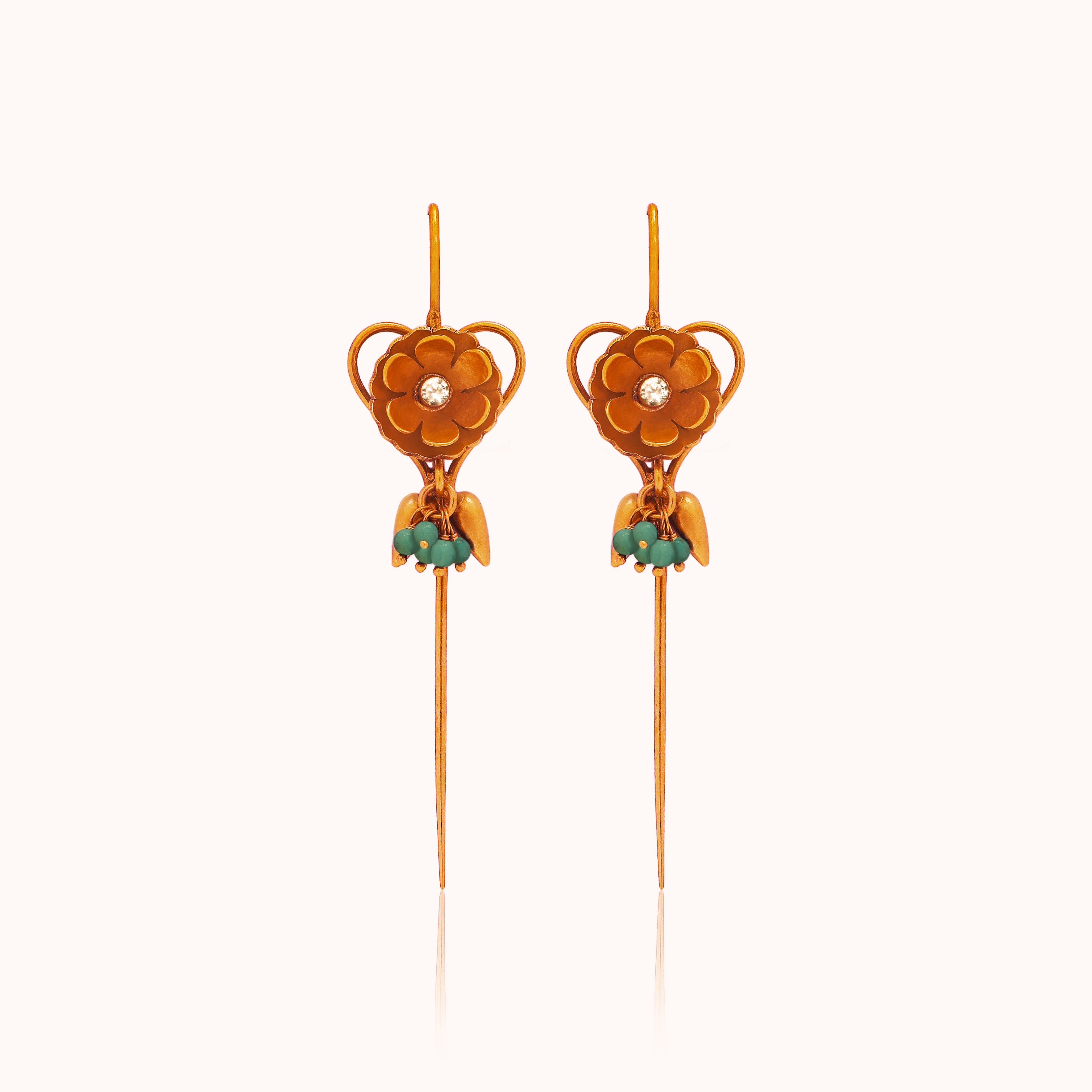 Gold Bloom Needle 925 Silver Ear Cuff with Turquoise  Beads
