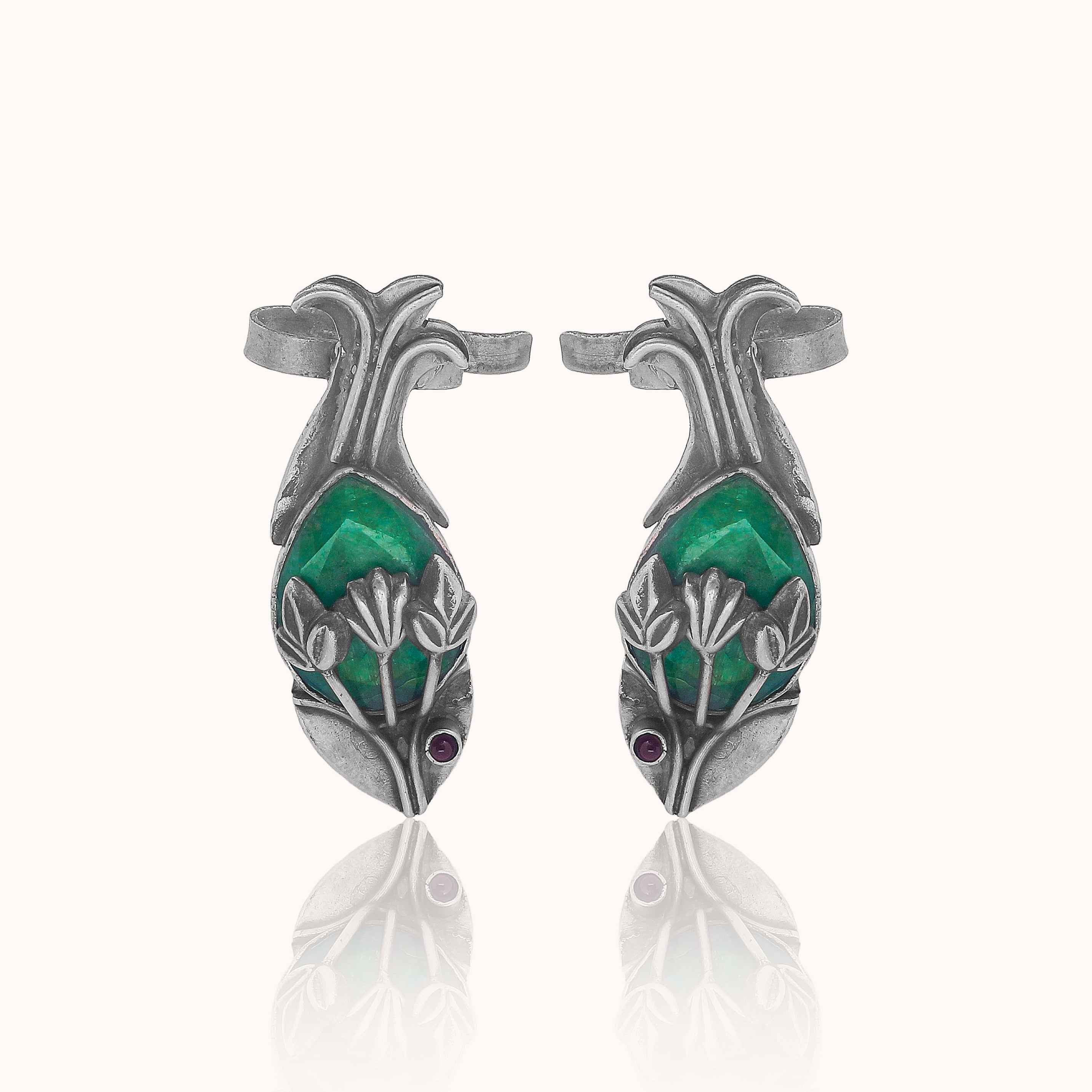 Fish 925 Silver Ear Cuff  With Turquoise Stone