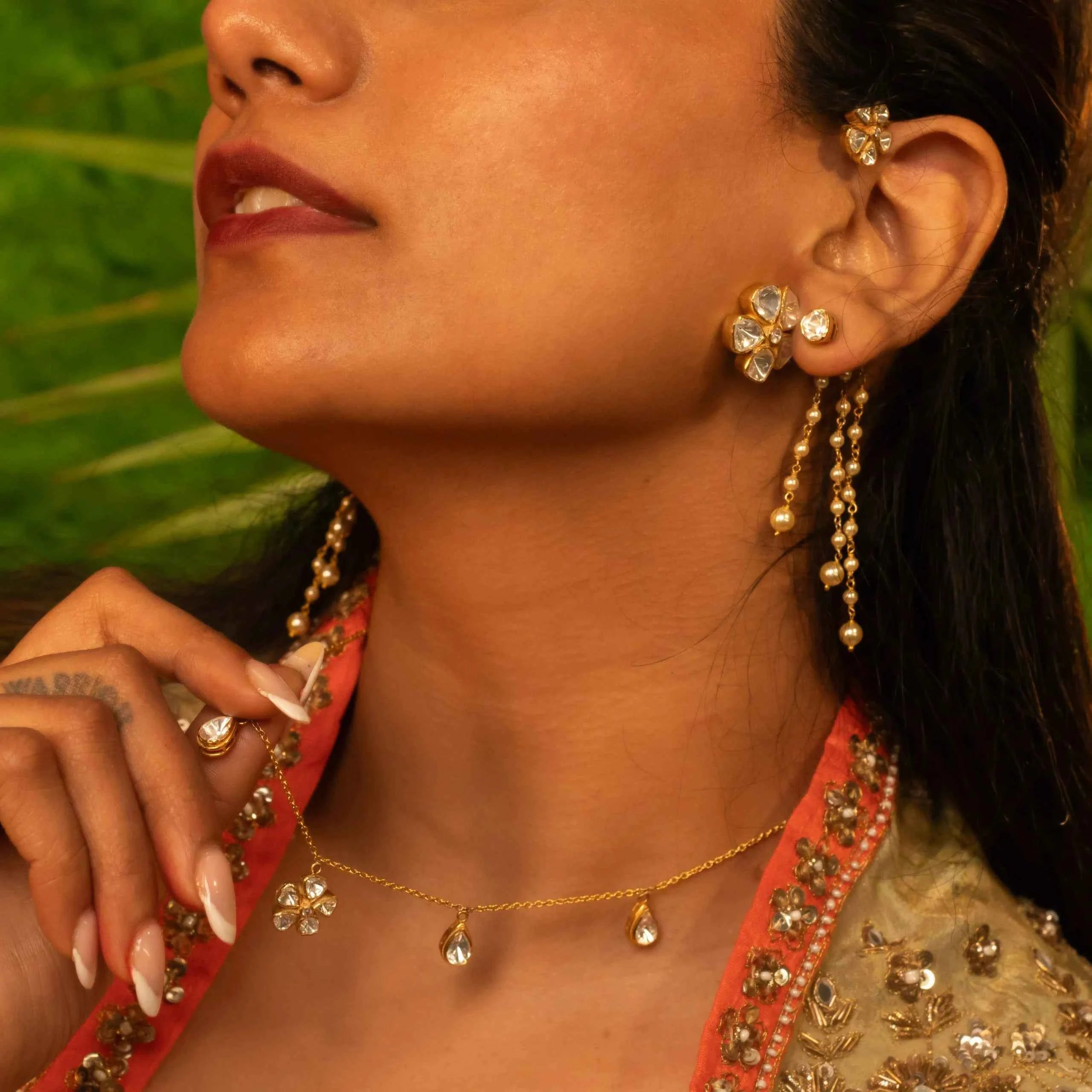 Floral Charm Teardrop 925 Silver Necklace