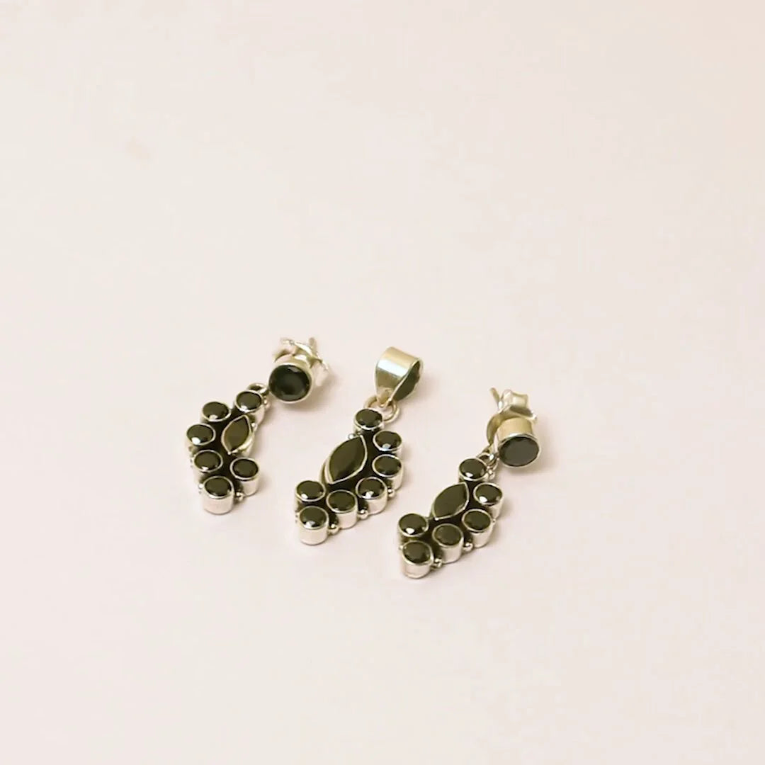 Midnight Black 925 Silver Pendant Set