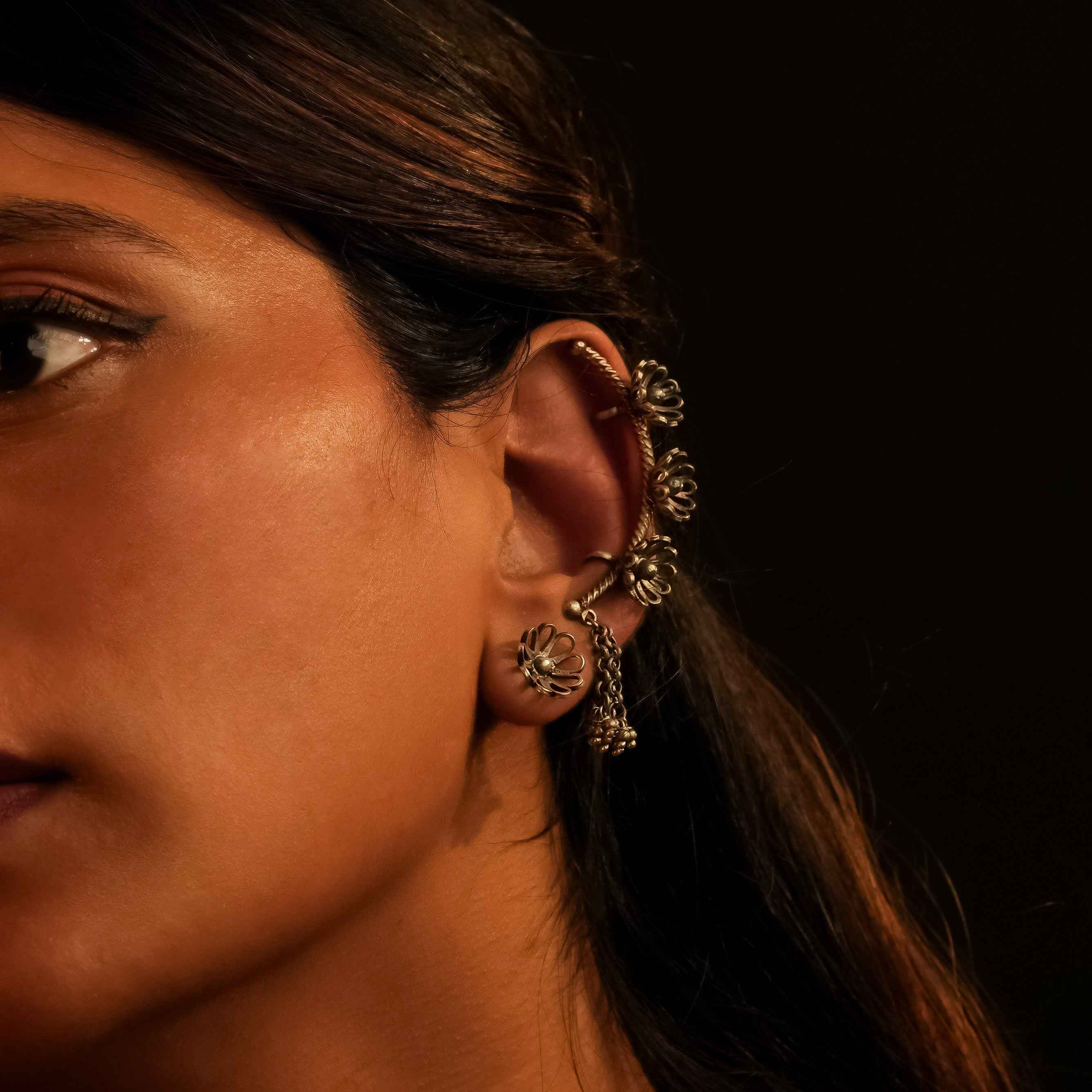 Silver Stud Earrings in Oxidised Finish