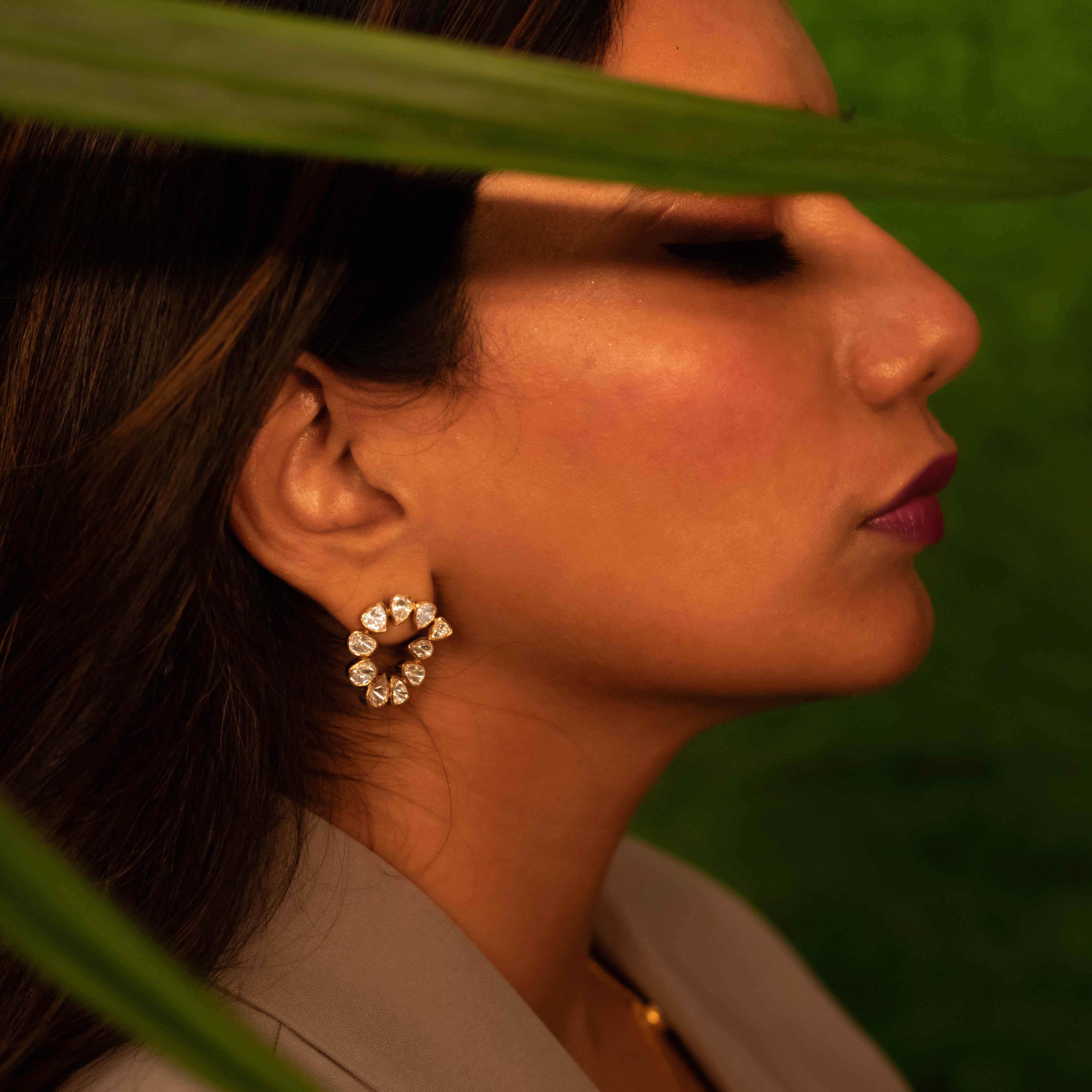 Polki Hoop 925 Silver Earrings