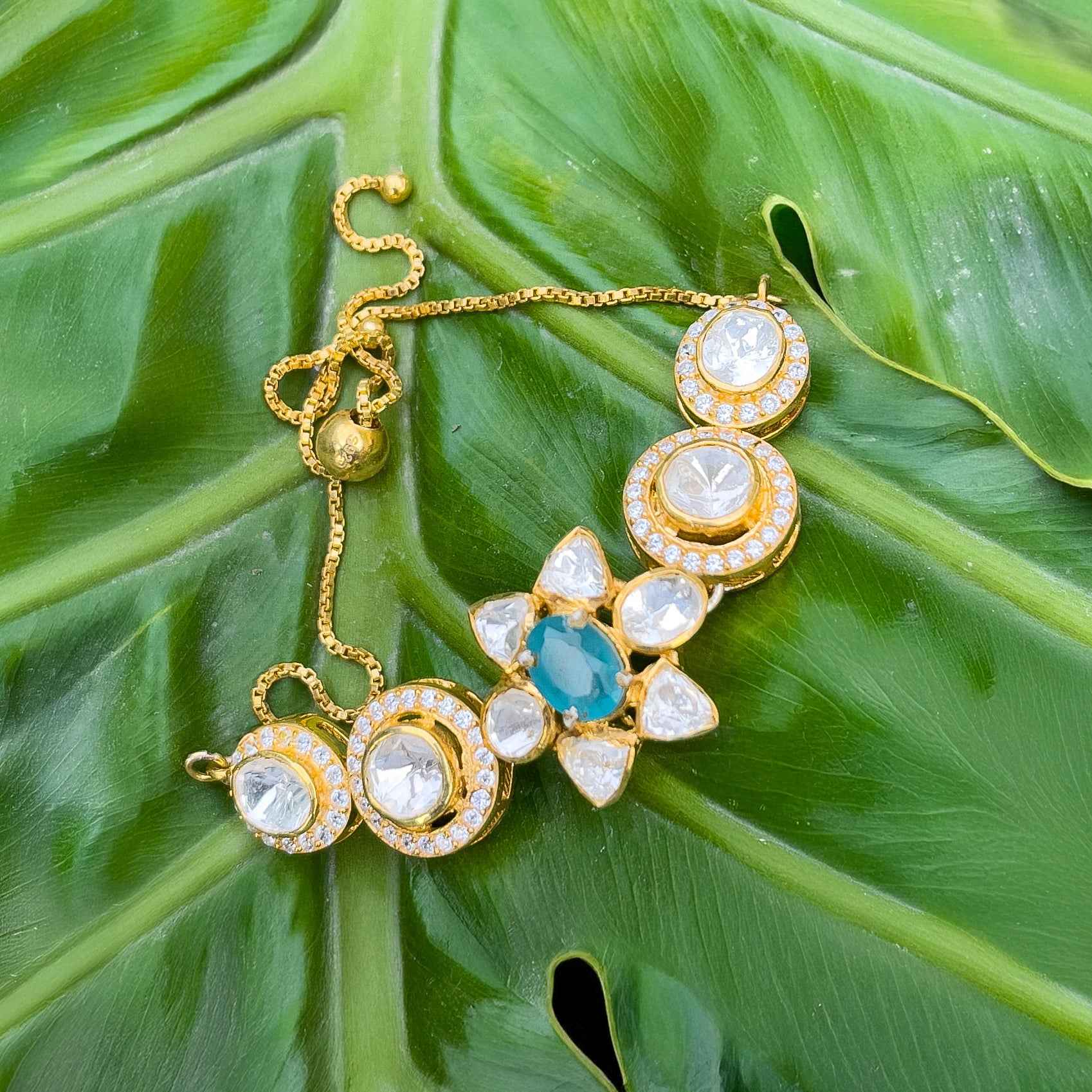 Moissanite Polki Emerald Flower Bracele