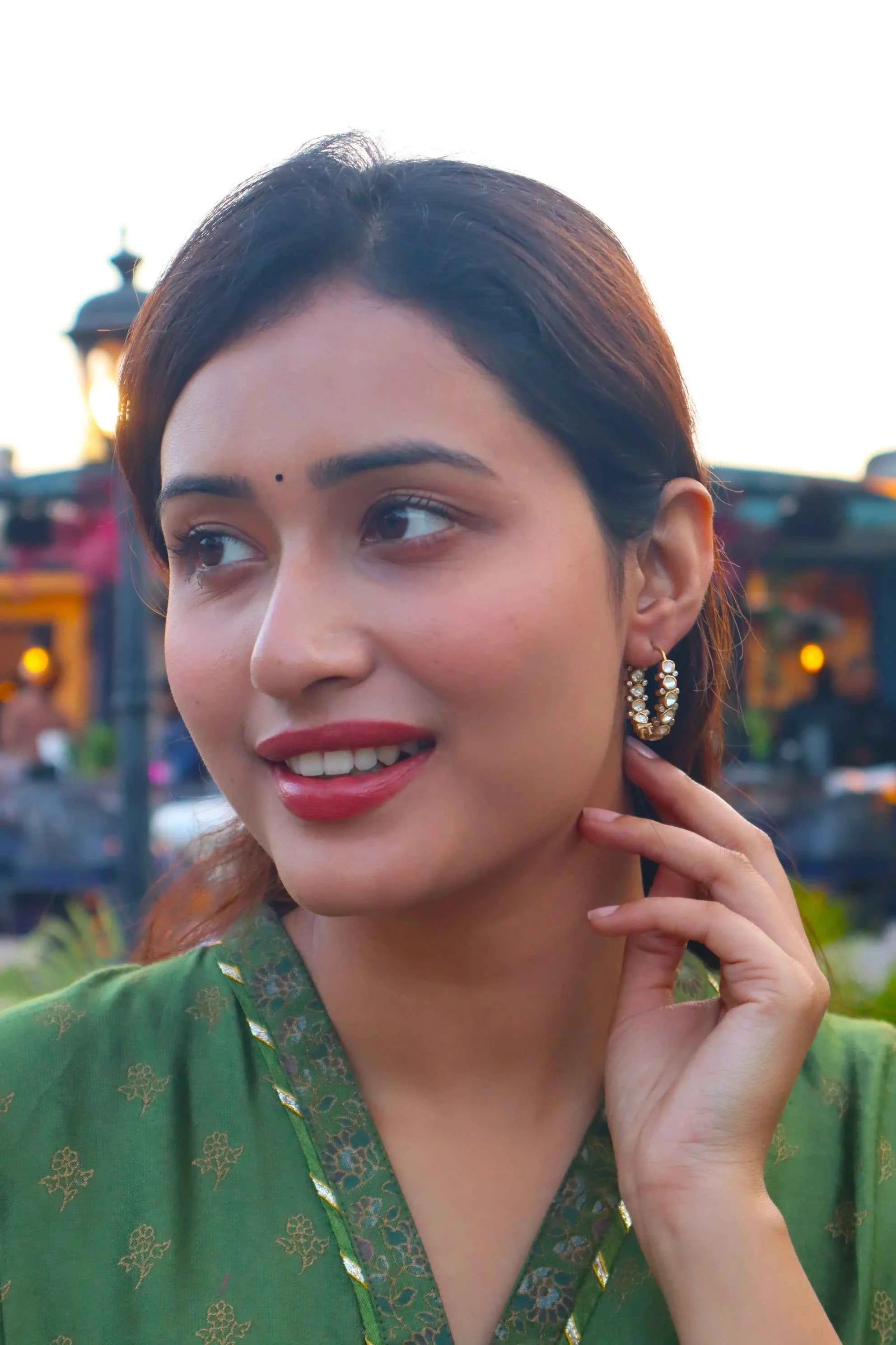 Moissanite Polki Hoop Earrings in 925 Silver & 22K Gold Plating