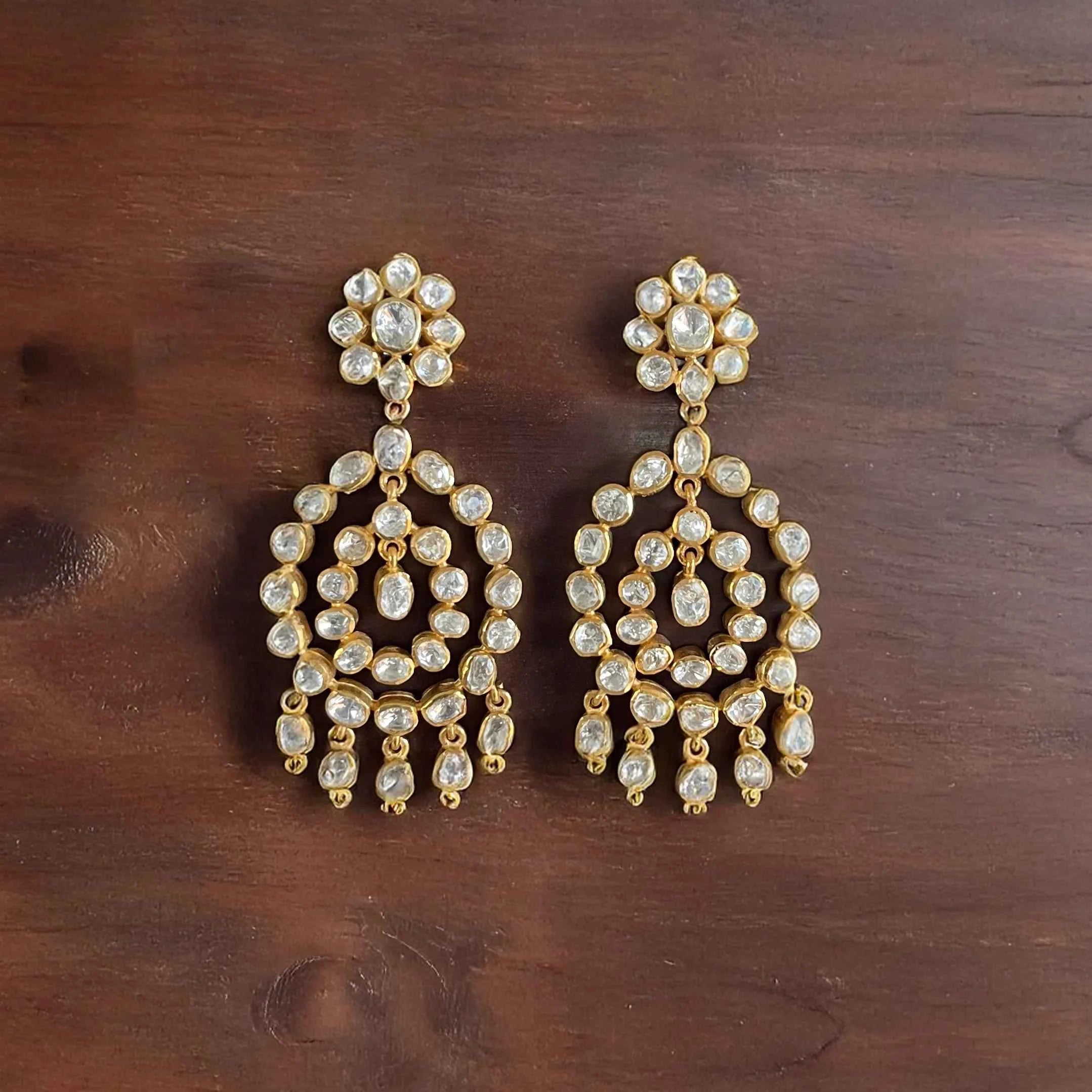 Royal Raag Open Polki Dangler Earrings 925 Sterling Silver with Gold Plating