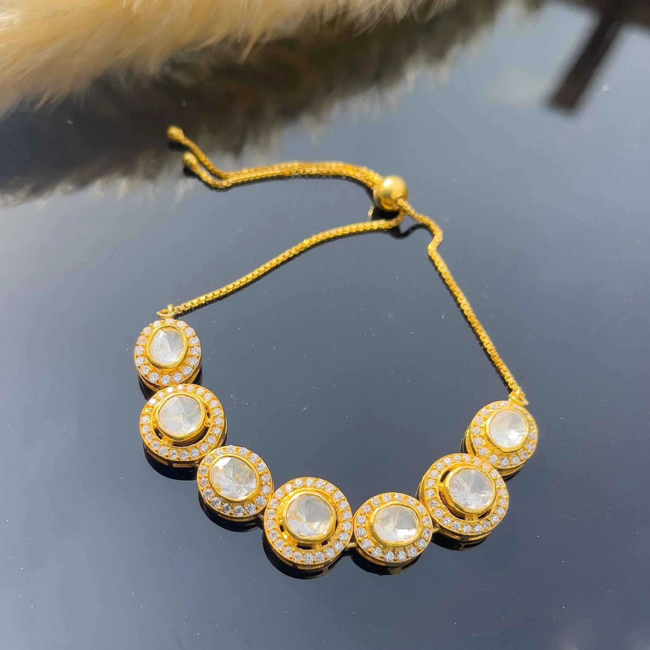 Moissanite Polki Diamond Noorish Bracelet 925 Silver with 22K Gold Plating