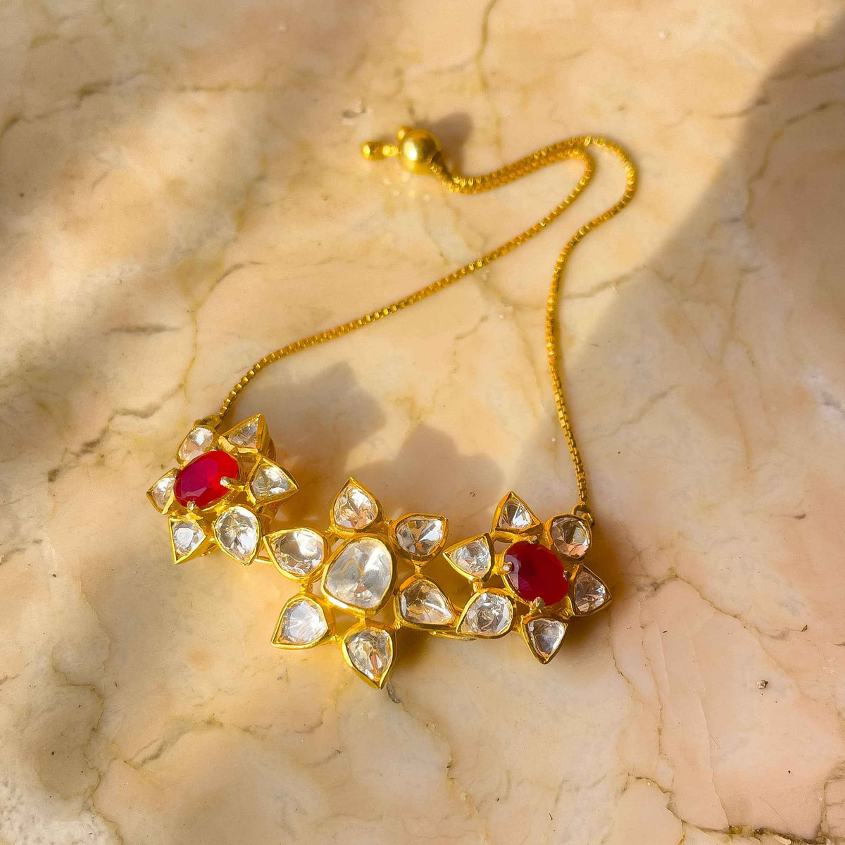 Ruby & Polki Adjustable Floral Bracelet