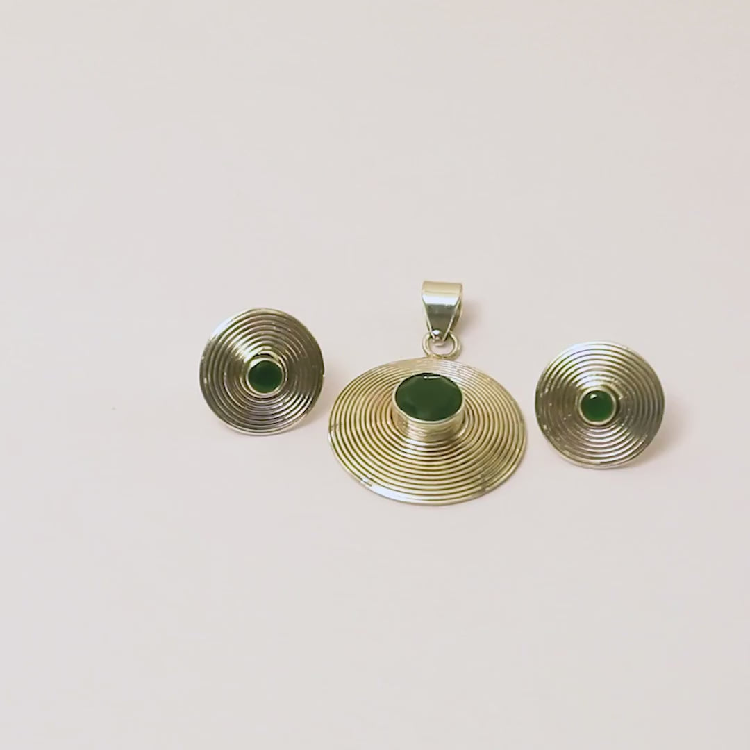 Concentric Green 925 Silver Pendant Set
