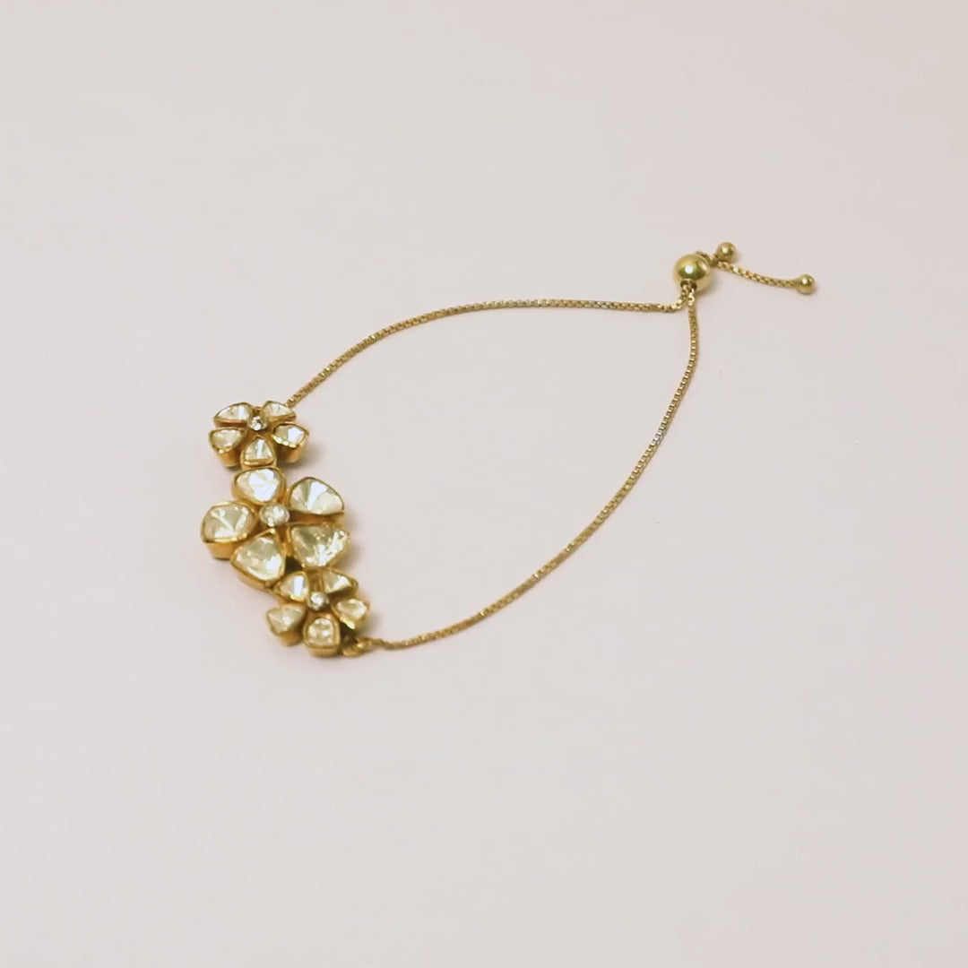Floral Kundan Polki 925 Silver Bracelet with 22K Gold Plating