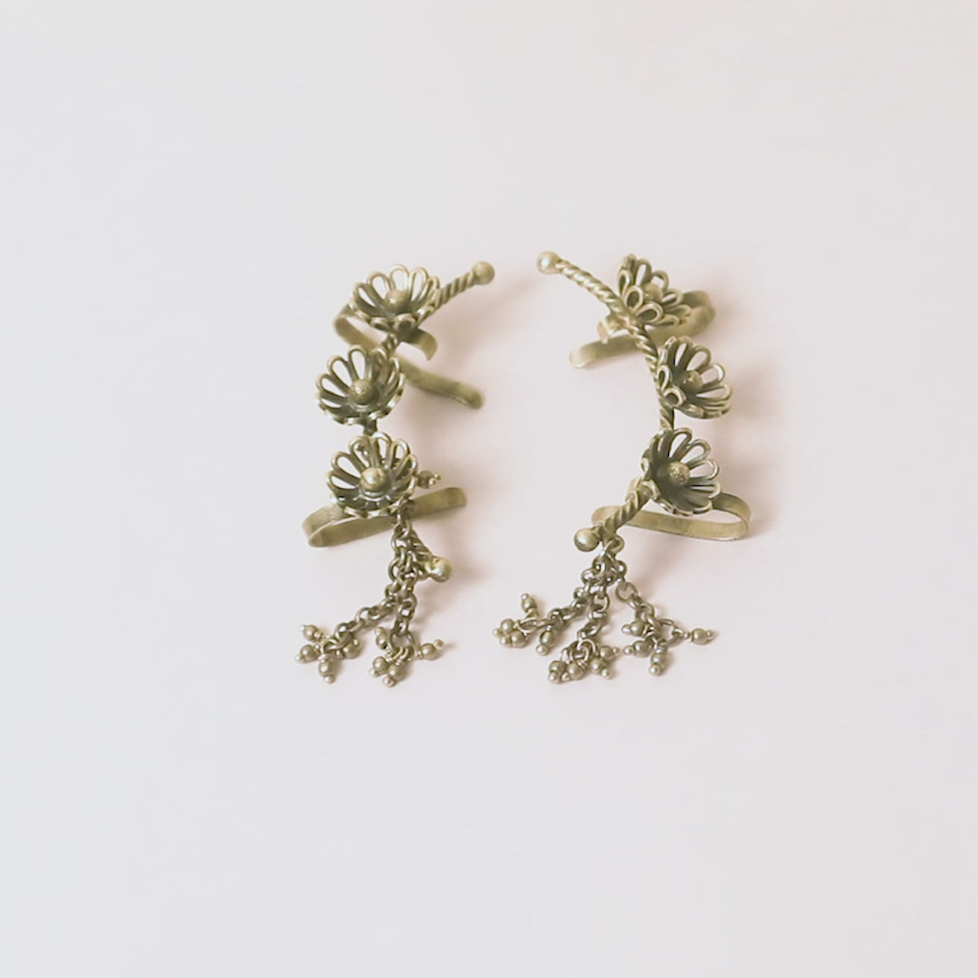 Oxidized Sterling Silver Floral Ear Cuff