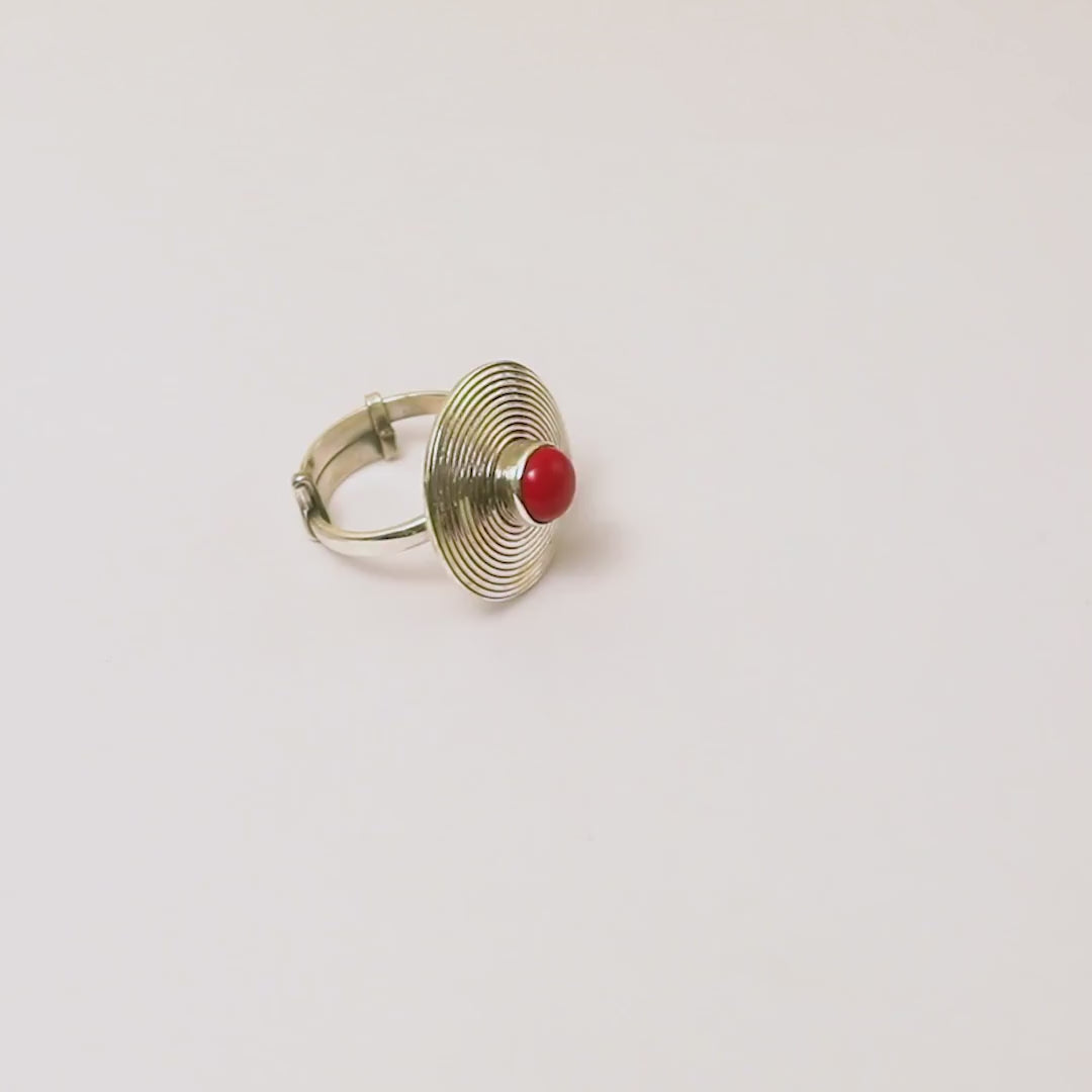 Concentric Red 925 Silver Pendant Set
