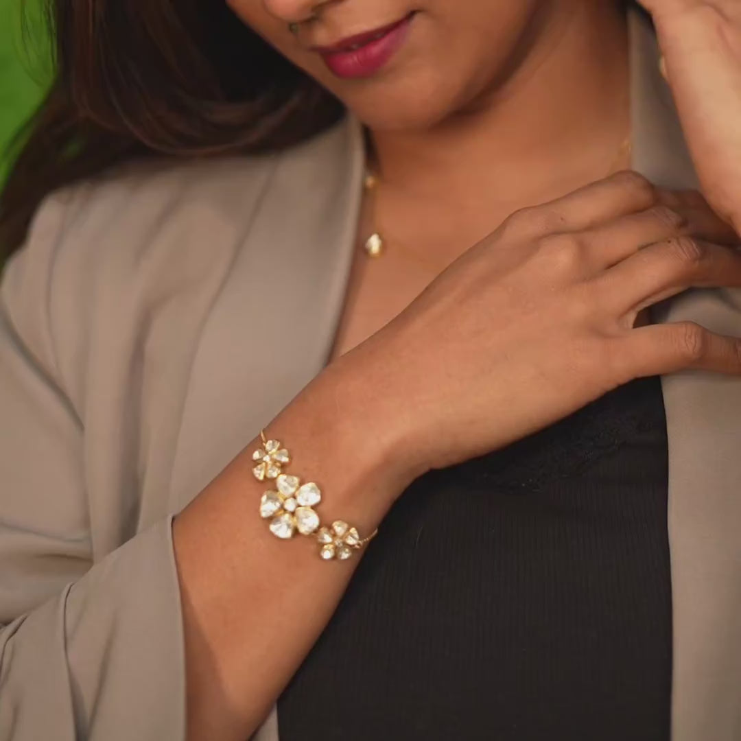 Floral Kundan Polki 925 Silver Bracelet with 22K Gold Plating