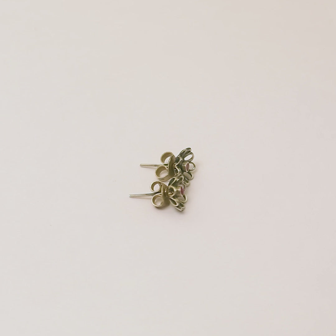 Ruby Stud Earrings in Oxidised Silver