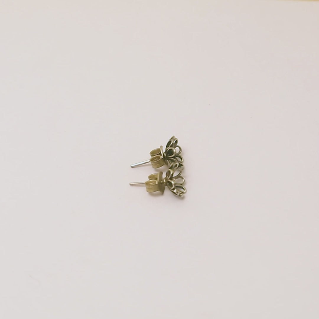 Silver Stud Earrings in Oxidised Finish