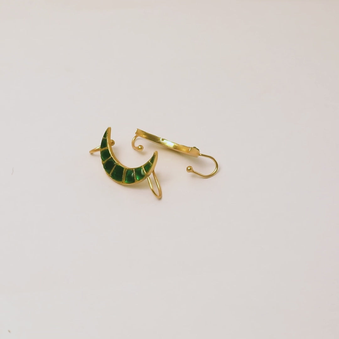 Emerald Kundan Moon 925 Silver Ear Cuff